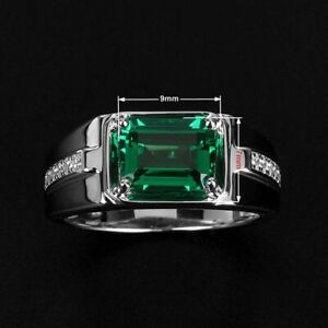 Couple Rings White Gold Filled Mens Ring Band Green CZ Womens Wedding Ring Sets
