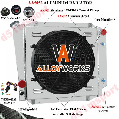 Ventilador de cubierta de radiador de 3 filas para Ford Bronco 1969 1966-1977 3,3 L 5,0 L conversión V8 Foto 1 de 4