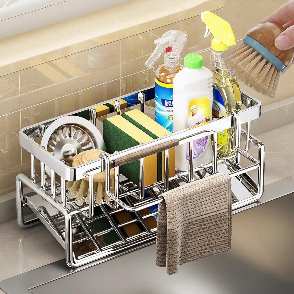 Corner Sink Caddy LIJCC Rag Rack,Countertop Dishcloth Drying Rack