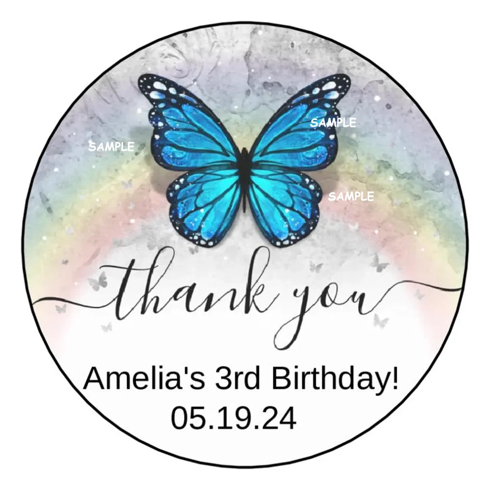 蝴蝶感谢生日派对贴纸礼品标签 2.5 (12) 圆形 — 第 1/1 张图片