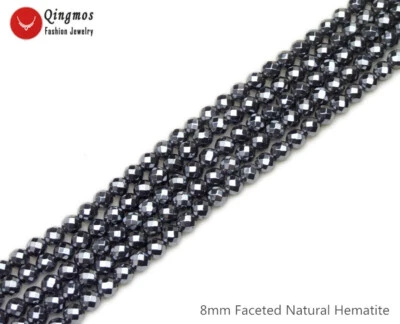 Natural 8mm Round Faceted Black Hematite Loose Beads for Jewelry Making los804 - Image 1 of 4