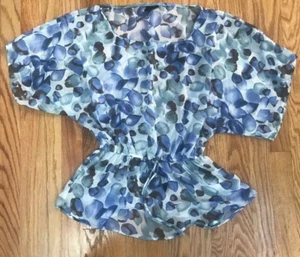 Mujer Bobeau Top XS Transparente Cubrir Yoga Piscina Floral Azul Cintura Ajustada Túnica Usada en Excelente Condición - Imagen 1 de 8