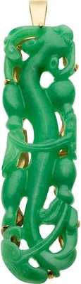 Jewelry078 Gump's Jadeite Jade, 14K Gold Pendant. - Image 1 of 4
