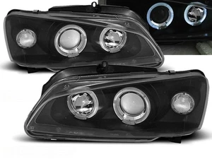 faros para PEUGEOT 106 1996 1997 1998 1999 2000-2003 ojos de ángel negro LHD - Picture 1 of 1