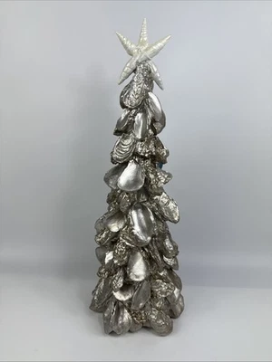 "Árbol de Navidad grande con cáscara de ostra decoración de playa náutica costera 19"" iridiscente" Foto 1 de 4