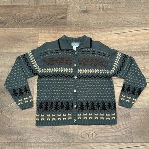 NOMADIC TRADERS Cardigan Sweater Womens Size L Fair Isle Cabincore Holiday Cozy - Picture 1 of 9