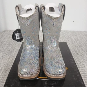 Dan Post Stiefel Mädchen 9,5 D Shiva grau Wildleder metallic Leopardenmuster Westernkleidung - Bild 1 von 11