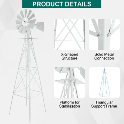 8 FT Outdoor Weathervane Resistant Home Yard Garden 4-foot Iron Windmill White - Image 1 of 4