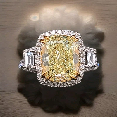 18k White Gold Engagement Ring 4.23ct. Natural Yellow Diamond Cushion Shape  - Image 1 of 4
