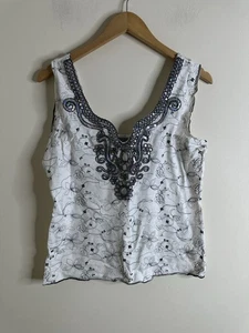 Peruna Vest Size 12 UK Top Womens Floral  Sleeveless Metallic Sequins Glam Glitz - Picture 1 of 10