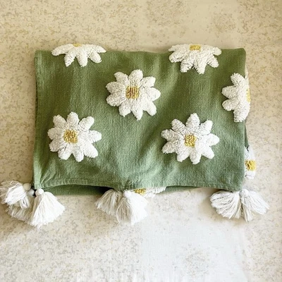 Одеяло Rachel Zoe Daisy плед большие кисточки 50 x 70 дюймов одеяло цветочный зеленый - Изображение 1 из 4