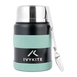 Tarro de comida aislante IvyKite 500 ml con empuñaduras y cuchara, caliente/frío, escuela/camping - Imagen 1 de 2