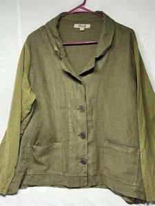 FLAX Green Button Long Sleeve Top Lg Women’s Linen Shirt - Picture 1 of 5