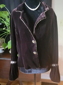 ECI NY Chocolate Brown Velvet Blazer Jacket Size 12 With Gold Detailed Buttons - Picture 1 of 6