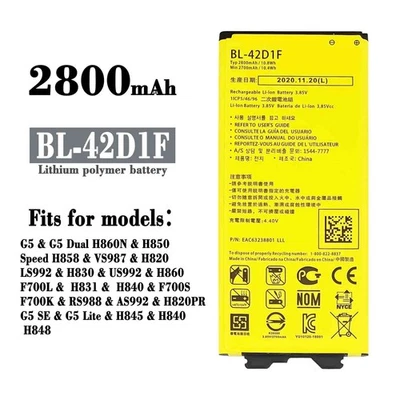 Batería de repuesto para LG G5 VS987 H820 H830 LS992 US992 H860 BL-42D1F 2800mAh Foto 1 de 4