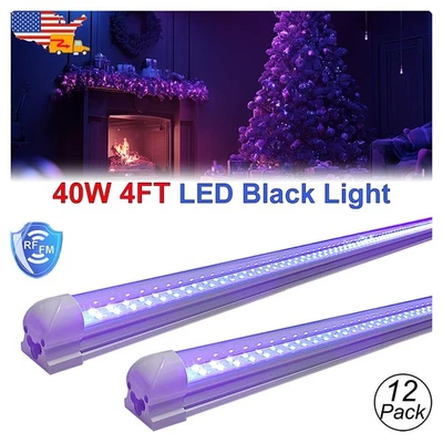 12件装T8集成UV LED黑色灯具40W 4英尺适用于大型发光派对 — 第 1/4 张图片