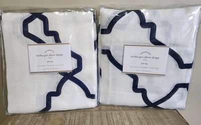 Pottery Barn Trisha Geo Sheer Drape Poste Top 50x96" 100% Lino DOS PANELES EN TOTAL Foto 1 de 4