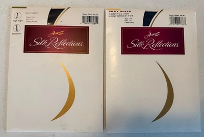 2 Nuevo en Paquete Silk Reflections HANES Sedoso Transparente Muslo Alto Negro y Pantimedias Azul Marino EF Foto 1 de 4