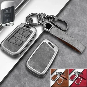 Zinc Alloy Leather Car Key Fob Case Cover For VW Passat B8 Arteon Atlas Teramont - Picture 1 of 7