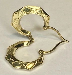 Pendientes de aro de 15 mm de oro amarillo de 14K firmados por diseñador CARLA de lujo - Imagen 1 de 16