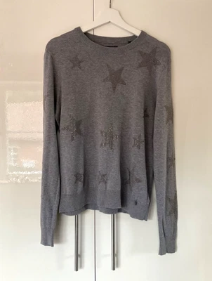 Superdry Womens Grey Studded Star Wool Blend Lightweight Crew Neck Jumper Size L - Image 1 of 4