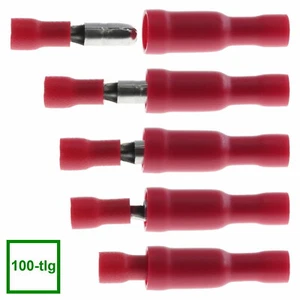 100-tlg Rundstecker & Hülse Rot Kabel Steckverbinder Stoßverbinder Kabelschuhe - Bild 1 von 4