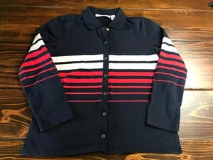 Josephine Chaus Sweater, Women's Size Medium, Navy Blue White Red, Cardigan - Picture 1 of 8