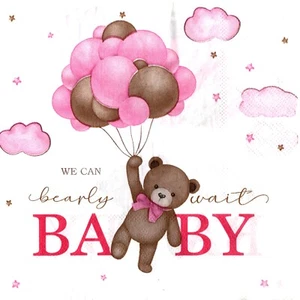 Serviettes en papier bébé naissance fille ourson. Paper napkins birth baby girl - Imagen 1 de 1