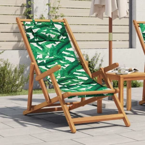 Strandstuhl Klappbar Blattmuster Massivholz Eukalyptus Stoff - Bild 1 von 11