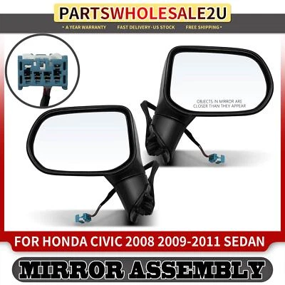 2x Power Mirror with Heated & Manual Folding Textured for Honda Civic 2008-2011 - Image 1 of 4