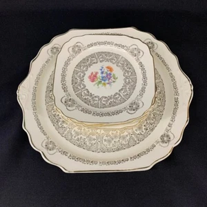 Vintage Harker Pottery 22K Gold Queen Anne Platter & 4 Dishes Union Made in USA - Picture 1 of 10