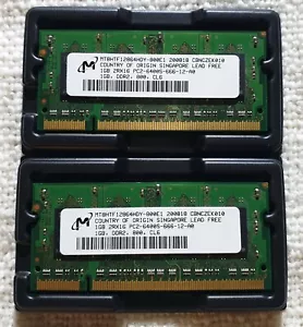 Memoria RAM Portátil 2GB 2 x 1GB DDR2 PC2-6400 800 MHz SODIMM PC2 6400 Micron - Imagen 1 de 2