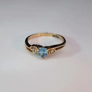 Synthetic Aquamarine Lady's Stone Ring 10K Yellow Gold 1.9g Size:6.7 (MI1065301) - Picture 1 of 5