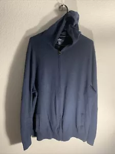 Land's End Mens Cashmere Full Zip Sweater Hoodie Navy Blue Size XLT 46-48 - Picture 1 of 5