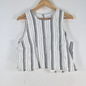 Nude lucy womens tank top size L white striped sleeveless crop 092795 - Picture 1 of 8