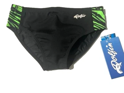 Nuevo Traje de Baño DOLFIN Para Hombres Calzoncillo de Natación Negro con Panel Verde 30 Speedo Estilo Delfín Foto 1 de 4