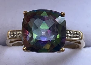 Anello in oro giallo 9 kt con diamanti/topazio mistico, misura M HM 375 - Foto 1 di 11