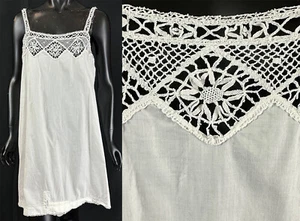 Victorian White Cotton Bobbin Lace Lingerie Step-in Chemise Teddy Vintage Romper - Picture 1 of 2