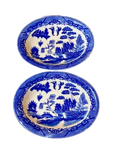2 Blue Willow Oval Serving Bowls Japan Cottage Core Transferware Vintage - Picture 1 of 16