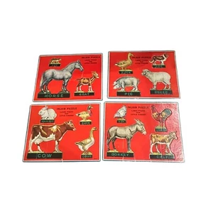 Set Of 4 Vintage Inlaid Farm Animals Puzzles - Picture 1 of 7