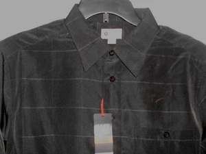 Camicia elegante uomo nuova grande e alta LT Haggar nera a quadri righe S/S - Foto 1 di 5