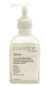 Luxelotion Vanilla Organic Face Neck & Hand Hyaluronic Acid Moisturizer 8.5oz