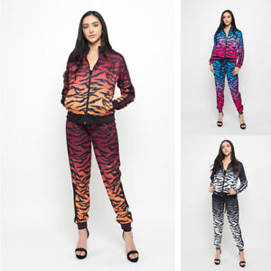 Women's Gradient Tiger Stripe 2 Piece Jogging Tracksuit Set Outfits VL215EY S~3X