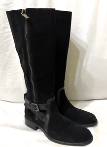 Aquatalia by Marvin K Uriale Tall Suede Black Riding Boots Size 9 Made In italy - Picture 1 of 23