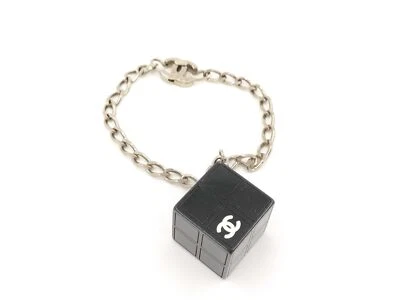 CHANEL Bracelet 04S Silver Chain with Black Cube Charm CC Logo Vintage No Box - Image 1 of 4