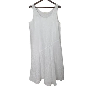Eileen Fisher Linen Tank Midi Dress White Large Quiet Luxury Beach Comfort Lined - Picture 1 of 17