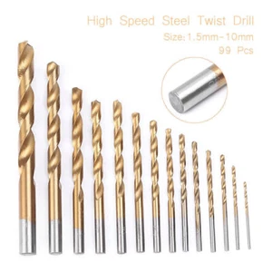 99 x Titanium Coated HSS High Speed Steel Twist Drill Bits Set Tools 1.5mm-10mm - Picture 1 of 11