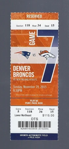 PEYTON MANNING vs TOM BRADY - 2015 NFL PATRIOTS @ DENVER BRONCOS FULL TICKET Cover