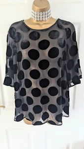 Stunning Boden Silk Mix Sheer Velvet Devore Black Glamour Polka Dot Top UK 10 - Picture 1 of 2