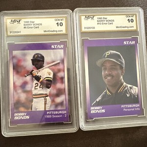 1990 Star Barry Bonds #6 & #10 ERROR CARD MGS Gem 10. Both Cards 1 Price
